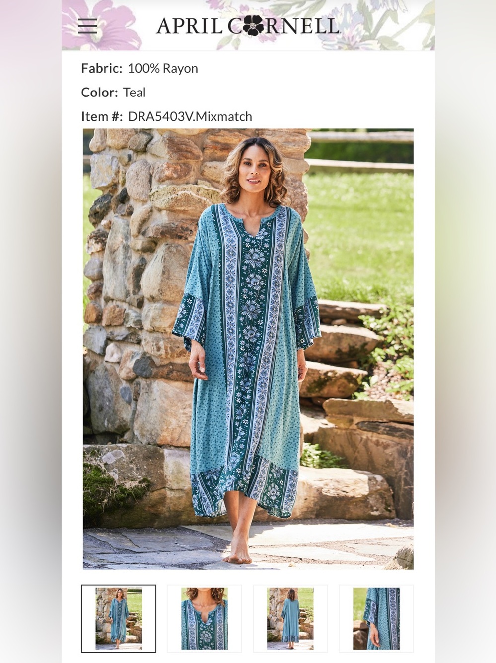 April Cornell Kenna Dress in Teal M